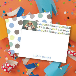 Boys Toys Fun Retro Transport Photo Kids Thank You Card