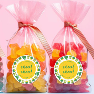 Boy's Toys Green Choo Choo Trains Birthday Party Classic Round Sticker