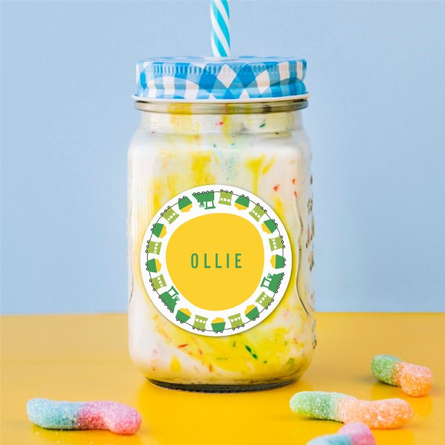 Boys Toys Green Trains Kid's Birthday Party Favour Classic Round Sticker (Boys Toys Green Trains Kid's Birthday Party Favor Sticker / Drinks / Food Label @ fatfatin_mini_me)