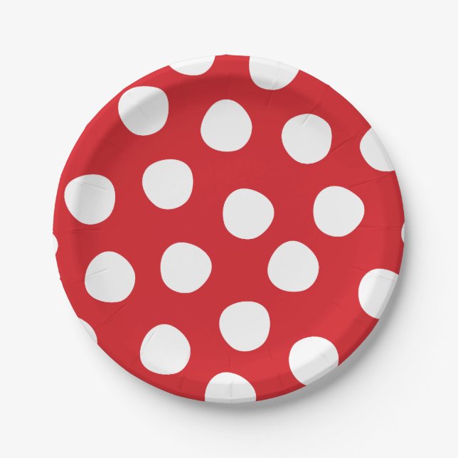 Boys Toys Kids Birthday Party Polka Dots On Red Paper Plate (Front)