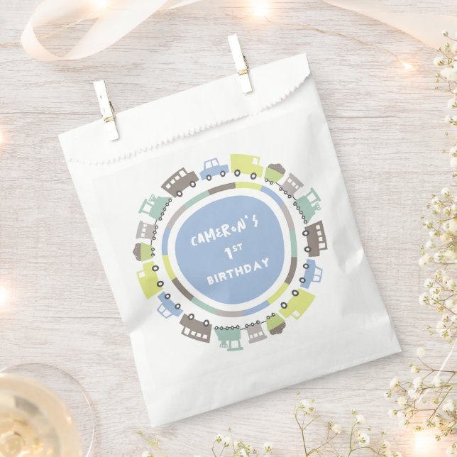 Boys Toys Pastel Blue Kid Transport Birthday Party Favour Bag (Clipped)