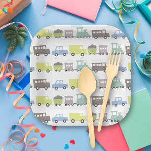 Boys Toys Pastel Blue Kid Transport Birthday Party Paper Plate