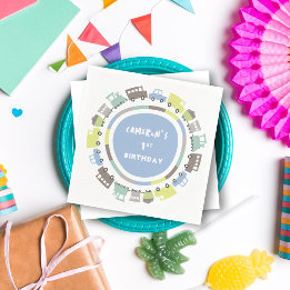 Boys Toys Pastel Blue Transport Kid Birthday Party Napkin