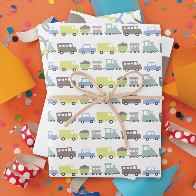 Boys Toys Pastel Blue Transport Kid Birthday Party Wrapping Paper Sheet (Boys Toys Pastel Blue Fun Transport Kid's Birthday Party Wrapping Paper Sheets @ fatfatin_mini_me)