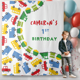 Boys Toys Transport Birthday Party Photo Backdrop Tapestry