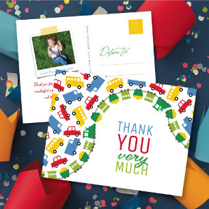 Boys Toys Transport Car Train Bus Truck Thank You Postcard