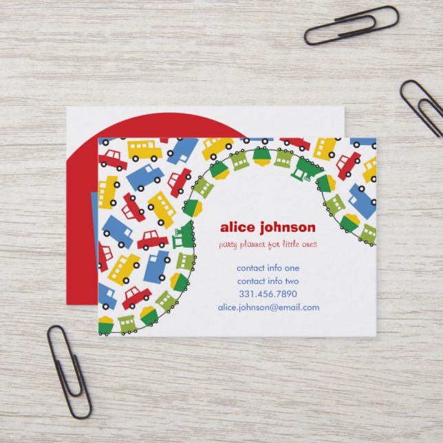 Boys Toys Transport Children Kids Party Planner Business Card (Front/Back In Situ)