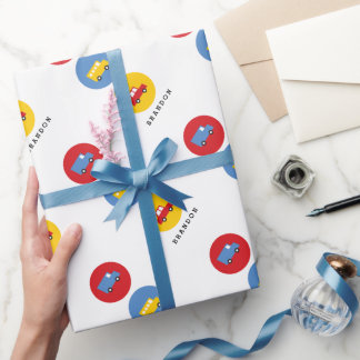 Boys Toys Transport Cute Car Bus Truck Custom Name Wrapping Paper