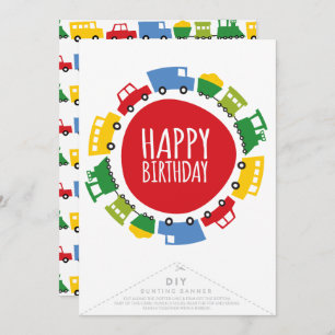 Boys Toys Transport Happy Birthday Party Banner Invitation