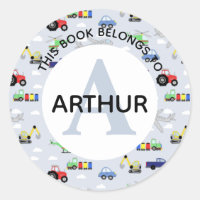 Boys Tractor Train Aeroplane and Name Bookplate