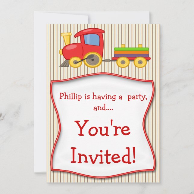 Boys Train Birthday Party Invitation (Front)