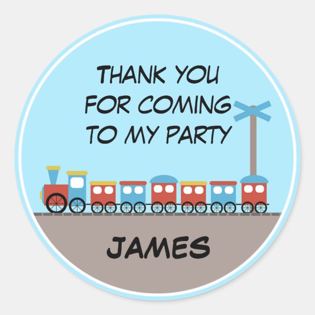 Boys Train Birthday Thank You Sticker (Front)