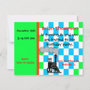 Boy's Train Engine Birthday Invitation