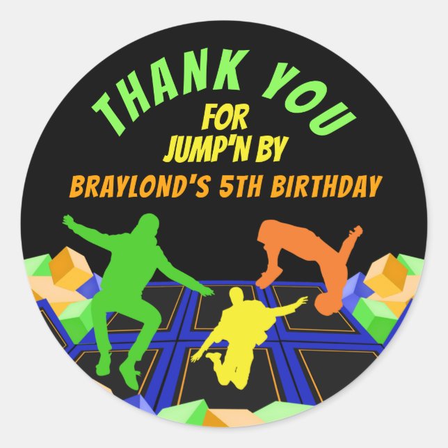 Boys Trampoline Park Thank You Classic Round Sticker (Front)