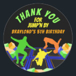 Boys Trampoline Park Thank You Classic Round Sticker<br><div class="desc">This boys trampoline party thank you sticker is the perfect way to say "thank you" to your guests after an awesome trampoline party. Featuring a fun and colourful design, this sticker will be sure to put a smile on your guests' faces. It's the perfect sticker to place on party favour...</div>