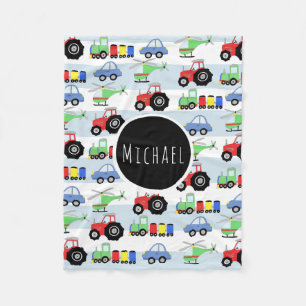 Boy's Transport Train Pattern Name Children's Fleece Blanket