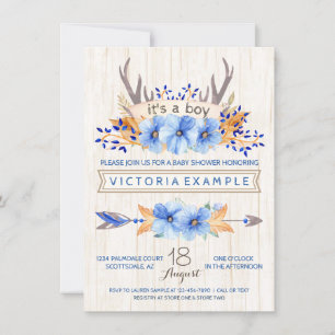 Boys Tribal Antler Fall Baby Shower Invitations