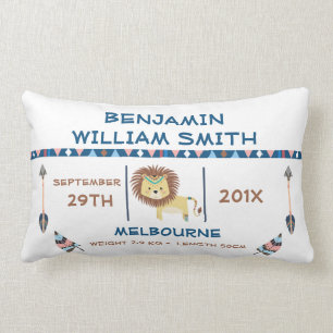 Boys Tribal Lion Birth Announcement Cushion