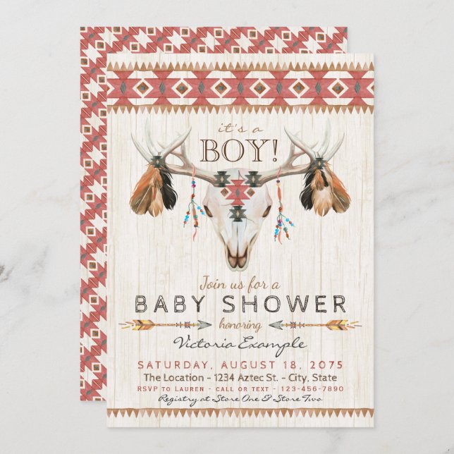 Boys Tribal Skull Baby Shower Invitations (Front/Back)