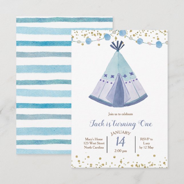 Boys Tribal Teepee Birthday Invitation (Front/Back)