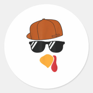 Boys Turkey Face Thanksgiving Trucker Hat Glasses Classic Round Sticker