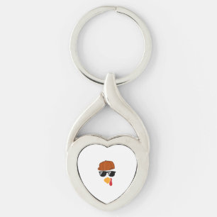Boys Turkey Face Thanksgiving Trucker Hat Glasses  Key Ring
