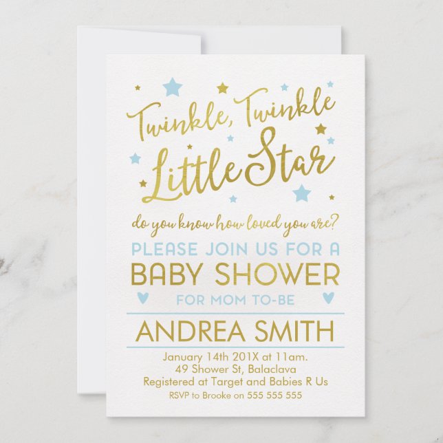 Boys twinkle little star baby shower invitation (Front)