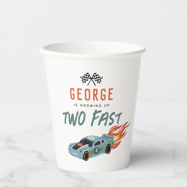 Boys Two Fast 2nd Birthday Racing Car Paper Cups (Front)