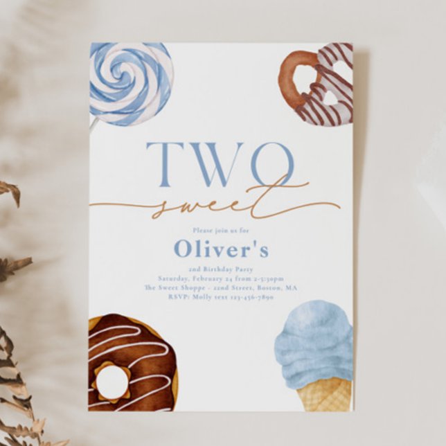 Boy's Two Sweet 2nd Birthday Invitation (Creator Uploaded)