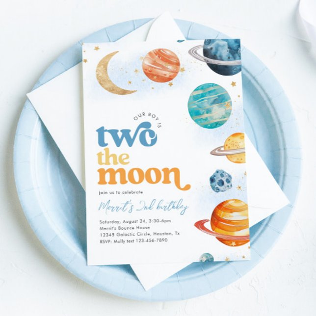 Boy's Two the Moon Party Invitation (Creator Uploaded)