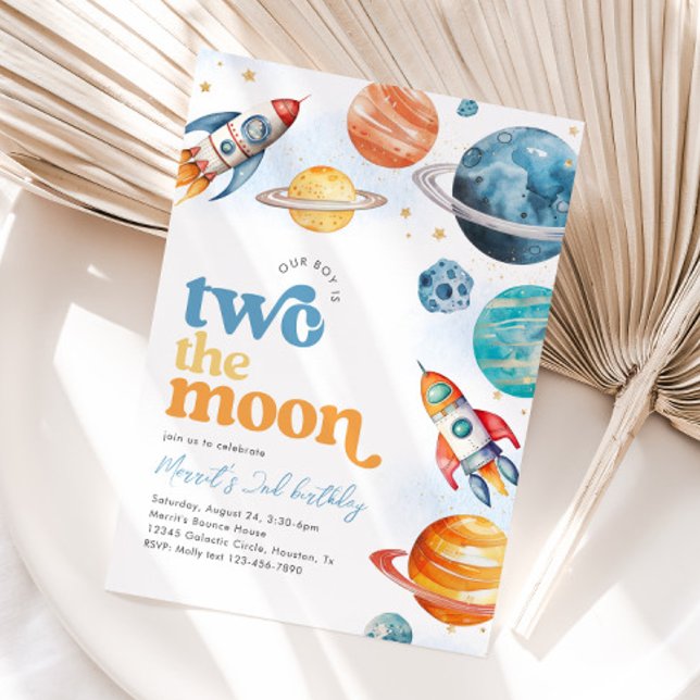 Boy's Two the Moon Rocket Birthday Invite (Creator Uploaded)