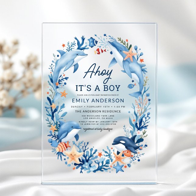 Boy's Under the Sea Blue Baby Shower Acrylic Invitations (Creator Uploaded)