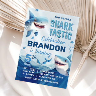 Boys Under the Sea Ocean Shark 5th Birthday Invitation