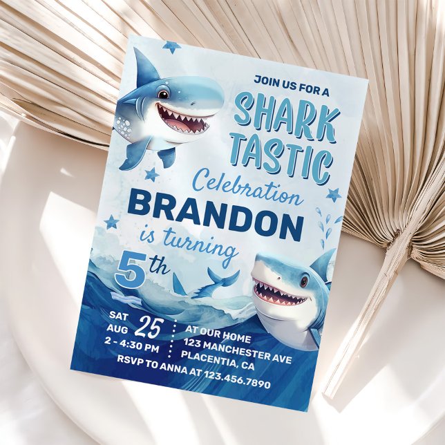 Boys Under the Sea Ocean Shark 5th Birthday Invitation (Creator Uploaded)