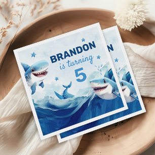 Boys Under the Sea Ocean Shark 5th Birthday Napkin