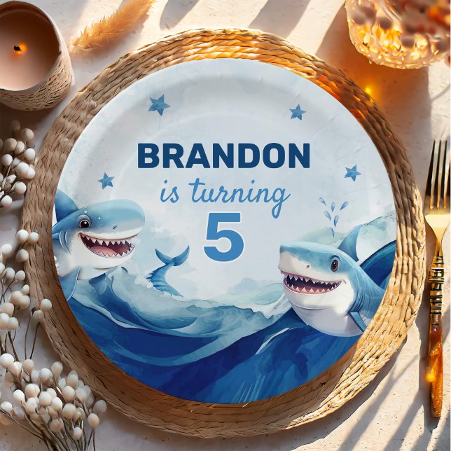 Boys Under the Sea Ocean Shark 5th Birthday Paper Plate (Creator Uploaded)