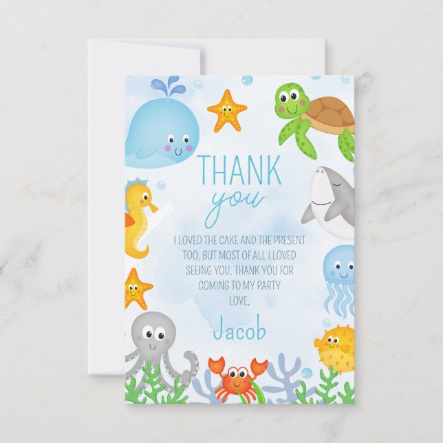 Boys Under the Sea One-der The Sea First Birthday Thank You Card (Front)