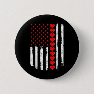 Boys Valentines Day American Flag Hearts  6 Cm Round Badge