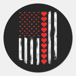 Boys Valentines Day American Flag Hearts Classic Round Sticker