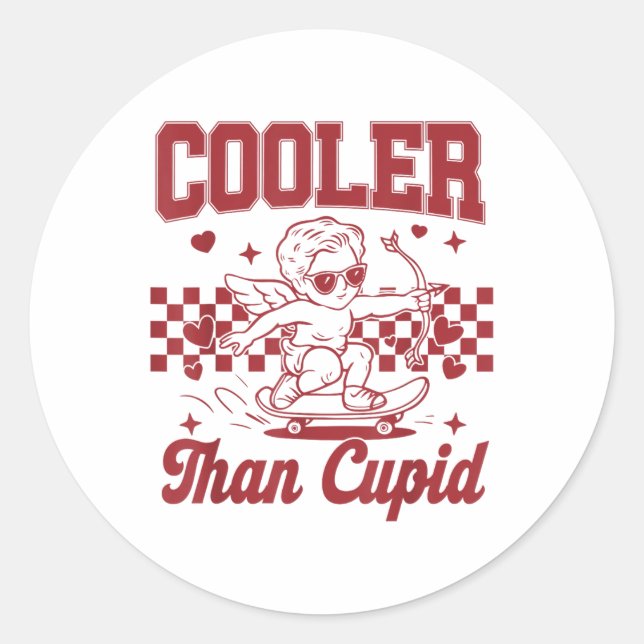 Boys Valentines Day Cooler Than Cupid Skateboardin Classic Round Sticker (Front)