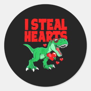 Boys Valentines Day Dinosaur I Steal Hearts Classic Round Sticker