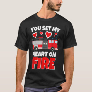 Boys Valentines Day Firetruck You Set My Heart On T-Shirt