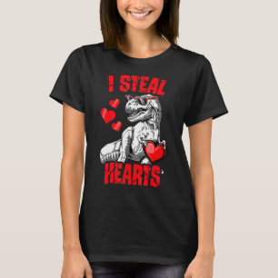 Boys Valentines Day Kids Dinosaur Rex I Steal Hea T-Shirt