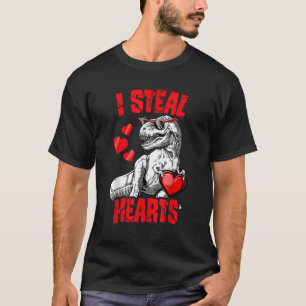 Boys Valentines Day Kids Dinosaur Rex I Steal Hea T-Shirt