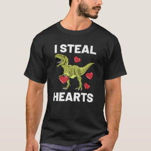 Boys Valentines Day Kids I Steal Hearts Dinosaur T T-Shirt