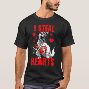 Boys Valentines Day Kids Trex Dino I Steal Hearts T-Shirt