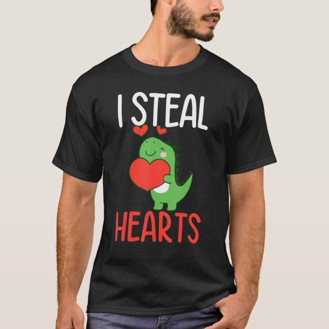 Boys Valentines Day Kids Trex I Steal Hearts T-Shirt (Front)