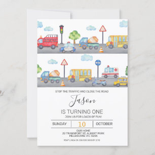 Boys Vehicles or Transport Birthday Invitation