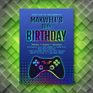 Boys' Video Game Navy Birthday Invitation