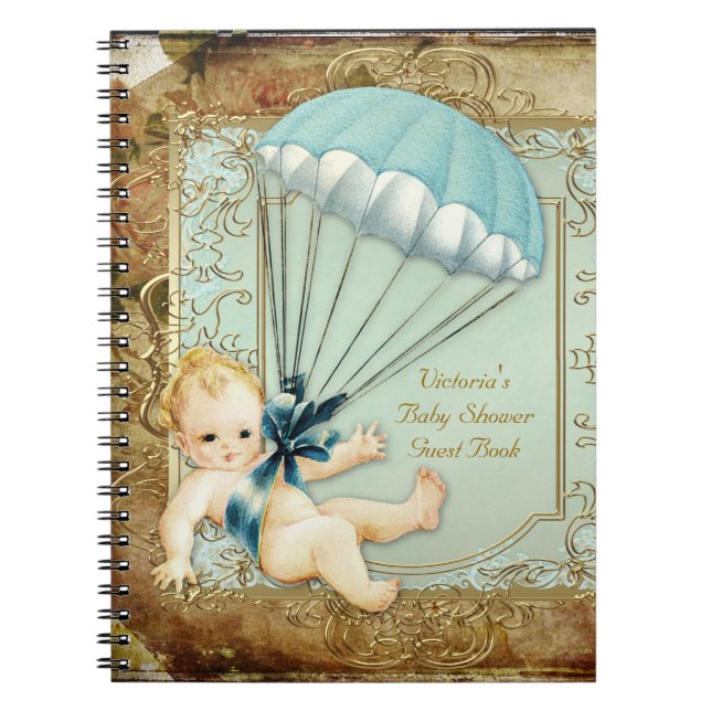 Boys Vintage Baby Shower Guest Book (Front)